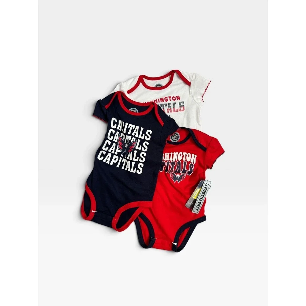 NHL Washington Capitals Infant Girl 3-Piece Bodysuit Set Red Navy White 18M NWT